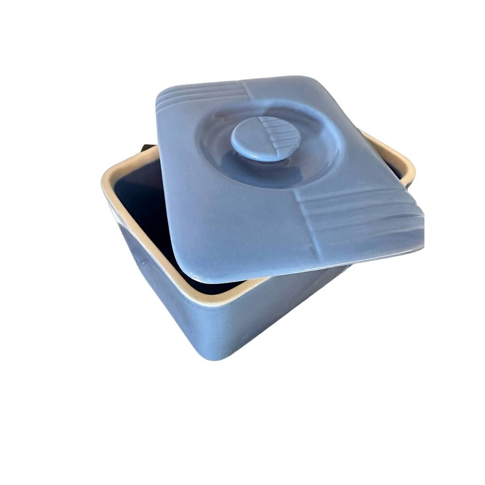 Vintage Art Deco Hall China Delphinium Blue Phoenix cov'd Refrigerator Dish